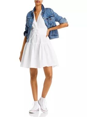 10 Crosby Derek Lam White V-Neck Smocked Tiered Midi Dress